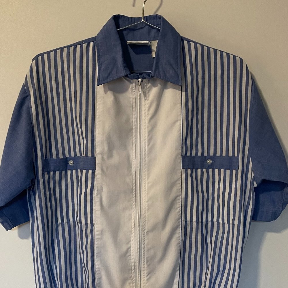 Super Cool & Rare 80's Vintage Tropi-Cool Pinstripe Zipper Shirt
